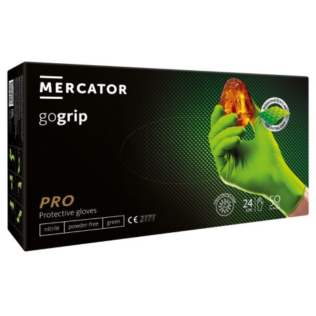 Mercator GoGrip Green púdermentes nitril védőkesztyű zöld 50db