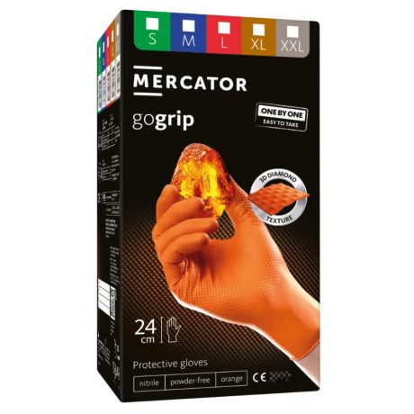 Mercator GoGrip Orange One by One púdermentes nitril védőkesztyű narancssárga 100db