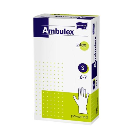 Ambulex eldobható latex fehér gumikesztyű 100db-os S-méret