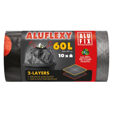Alufix Aluflexy kétrétegű zárószalagos szemeteszsák 60L - 64*69cm, 10db/tek
