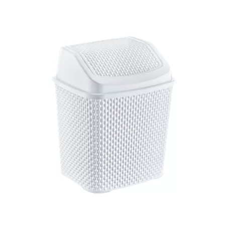Rattan hatású fürdőszobai billenőfedeles szemetes Fehér 6L