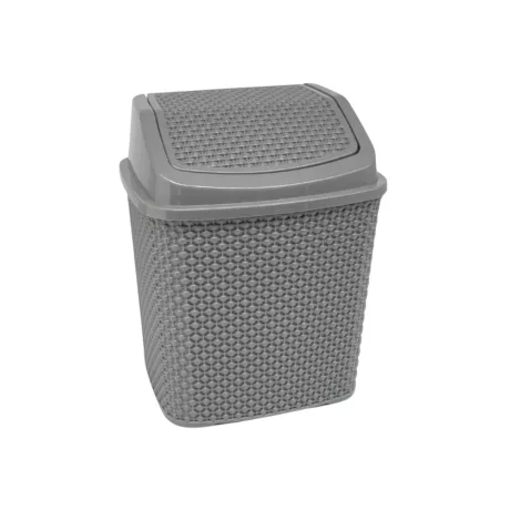 Rattan hatású fürdőszobai billenőfedeles szemetes Szürke 6L
