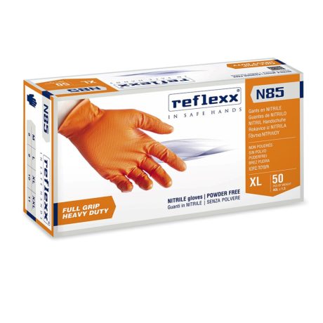 Reflexx Full Grip N85 extra vastag púdermentes nitril gumikesztyű narancs 50db