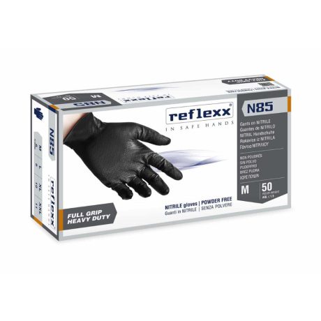 Reflexx Full Grip N85 extra vastag púdermentes nitril gumikesztyű fekete 50db