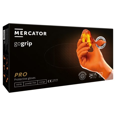 Mercator GoGrip Orange púdermentes nitril védőkesztyű narancssárga 50db