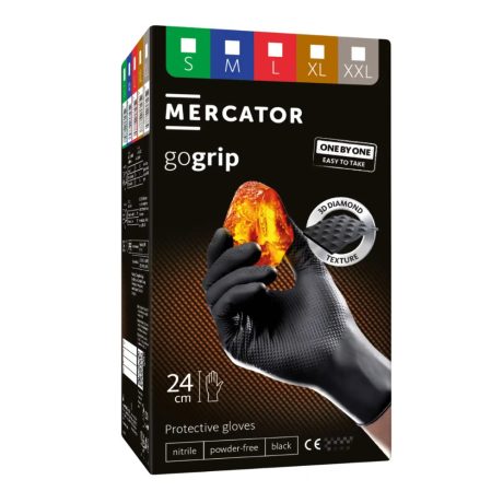 Mercator GoGrip Black One by One púdermentes nitril védőkesztyű fekete 100db