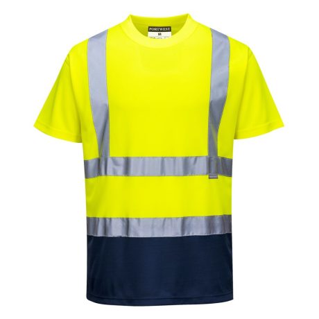 Portwest S378 Hi-Vis kéttónusú póló sárga-tengerészkék