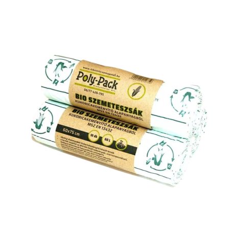 Poly-Pack lebomló PLA szemeteszsák 60L - 60*75cm, 10db/tek