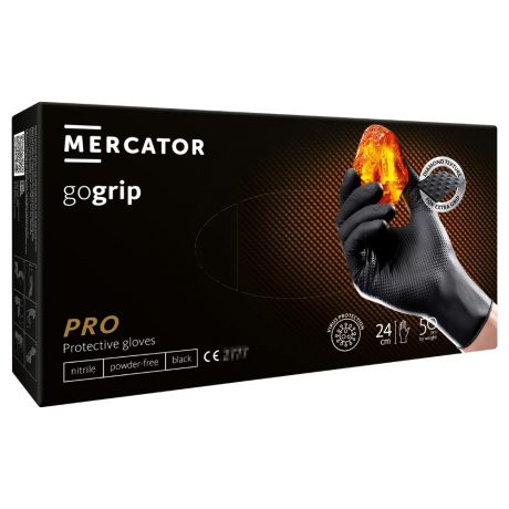 Mercator GoGrip Black púdermentes nitril védőkesztyű fekete 50db